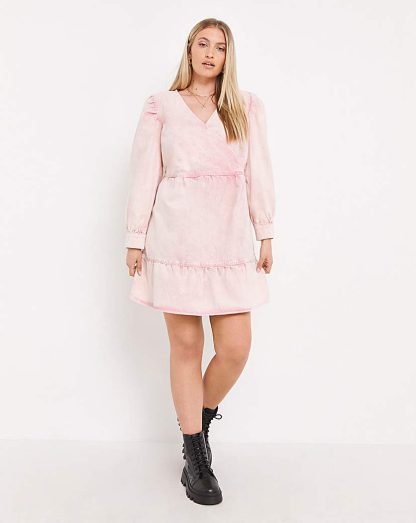 Pink Acid Denim Smock Dress