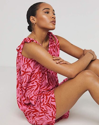 Pink Crinkle Tie Strap Playsuit