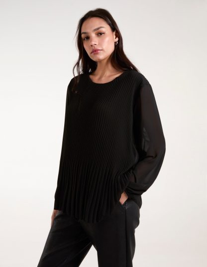 Pleated Chiffon Top - ONE / BLACK