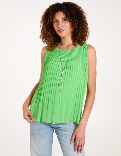 Sleeveless Pleated Top With Necklace - S/M / LIME