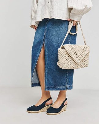 Slingback Wedge Espadrilles EEEEE Fit Navy - JD Williams - Size: 5