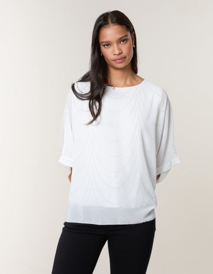 Studded Wave Chiffon Kaftan Top - ONE / WHITE
