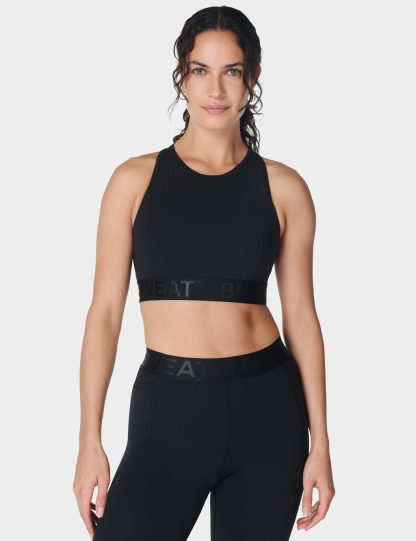Sweaty Betty Women's Power Logo Padded Crop Top - S - Black, Black