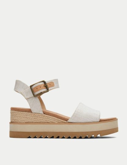 Toms Women's Canvas Buckle Ankle Strap Wedge Espadrilles - 4.5 - Natural, Natural,Black