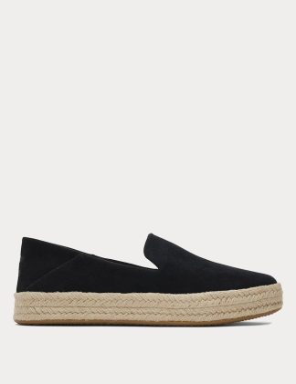 Toms Women's Leather Flat Espadrilles - 6 - Black, Black,Natural,Pink