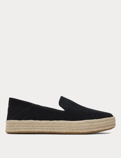 Toms Women's Leather Flat Espadrilles - 6 - Black, Black,Natural,Pink