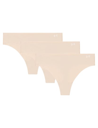 Under Armour Women's 3pk Pure Stretch No Show Thongs - L - Beige, Beige,Black