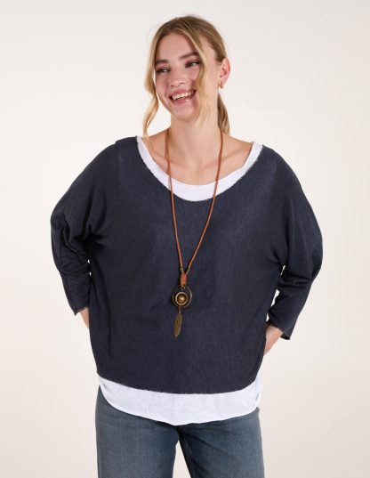 2 In 1 Batwing Top - S/M / NAVY