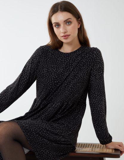 Abstract Spot Smock Dress - L / CHARCOAL