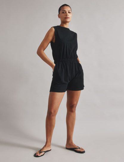 Albaray Women's Pure Cotton Jersey Sleeveless Playsuit - 18 - Black, Black