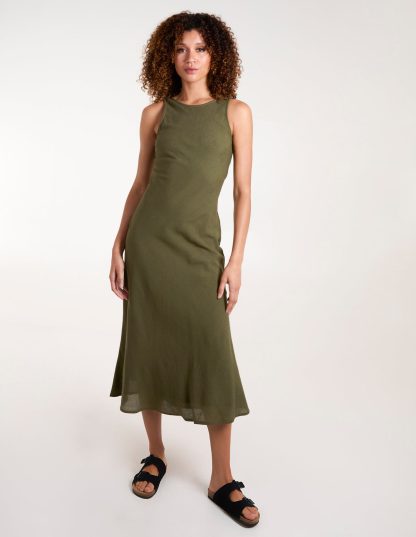 Bias Cut Midi Dress - 8 / KHAKI