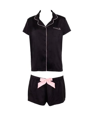 Bluebella Abigail Shirt and Short Set Black/Pale Pink - 10