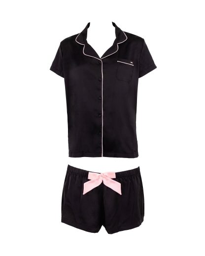 Bluebella Abigail Shirt and Short Set Black/Pale Pink - 10