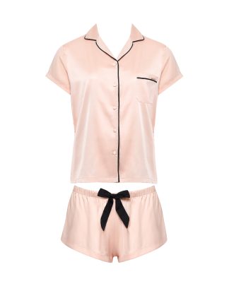Bluebella Abigail Shirt and Short Set Pale Pink/Black - 10
