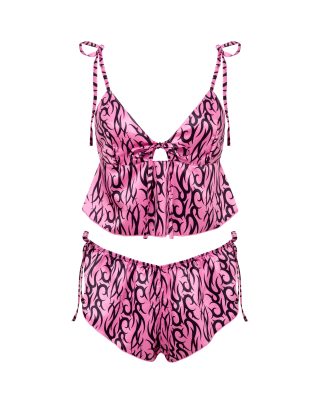 Bluebella BB x Ashley Williams Tattoo Print Luxury Satin Crop Cami and Short Set - 10