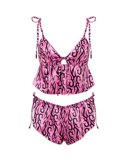 Bluebella BB x Ashley Williams Tattoo Print Luxury Satin Crop Cami and Short Set - 10