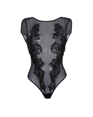 Bluebella Etienne Embroidered Sheer Bodysuit Black