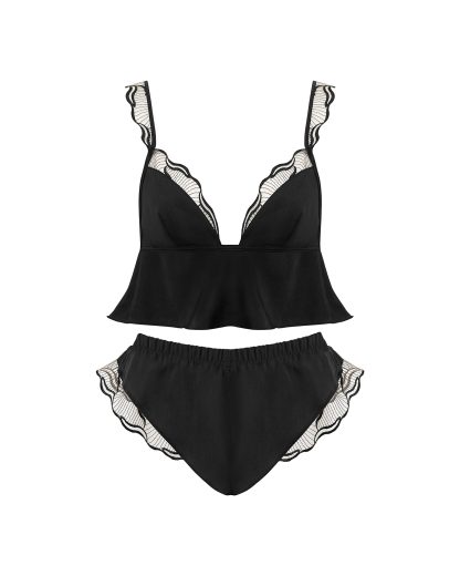 Bluebella Marabel Luxury Satin Cami and Short Set Black/Sheer - 10