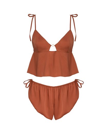 Bluebella Nicole Luxury Satin Crop Cami and Short Set Baked Clay - 10