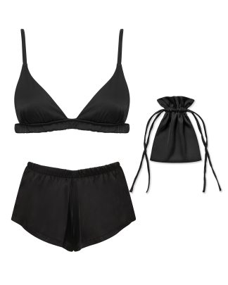 Bluebella Saskia Luxury Satin Soft Bra and Short Set Black - L