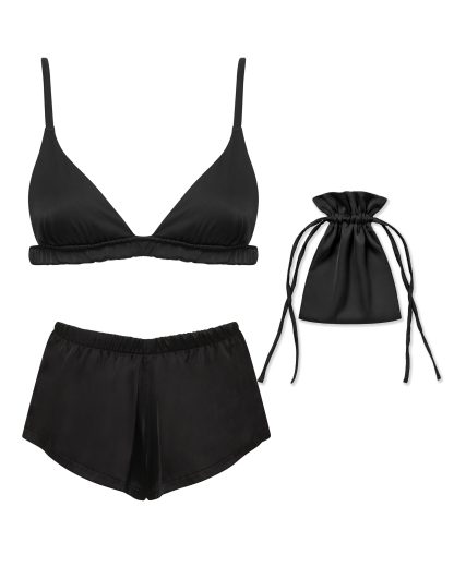 Bluebella Saskia Luxury Satin Soft Bra and Short Set Black - L