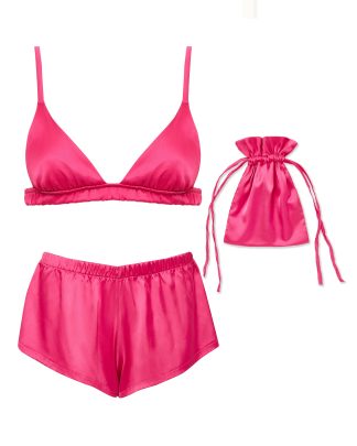 Bluebella Saskia Luxury Satin Soft Bra and Short Set Fuchsia Pink - L