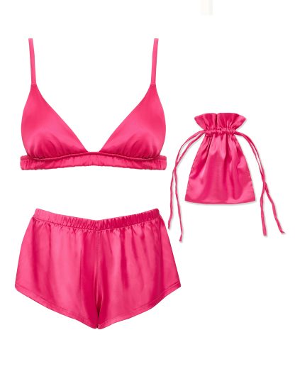 Bluebella Saskia Luxury Satin Soft Bra and Short Set Fuchsia Pink - L