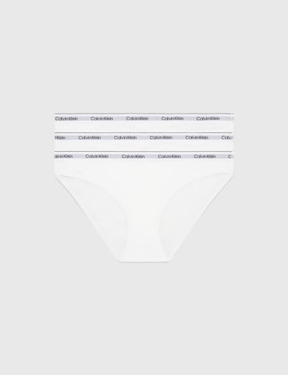 Calvin Klein Women's 3pk Modern Logo Cotton Rich Bikini Knickers - White, White,Black,Multi