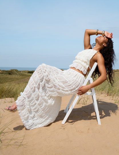 Chiffon Ruched Maxi Skirt Cream