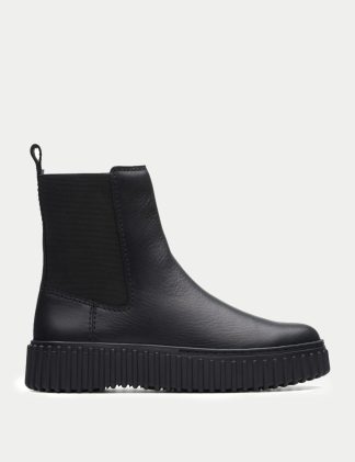 Clarks Women's Leather Chelsea Chunky Ankle Boots - 3.5 - Black, Black