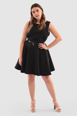 Closet London Curves Black Skater Dress Size:20