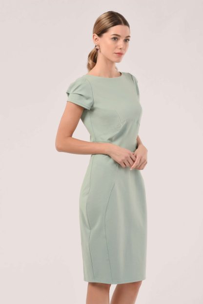 Closet London Green Pleated Sleeve Bodycon Dress Size:10