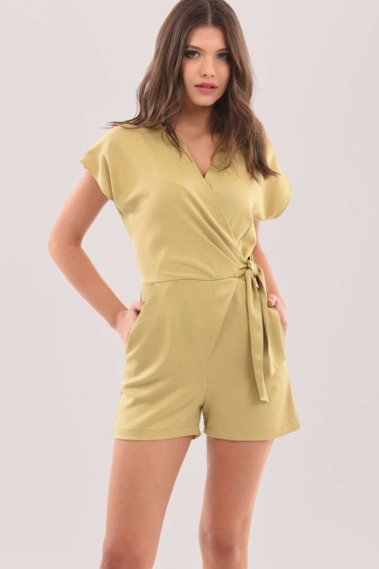Closet London Khaki Wrap Kimono Playsuit