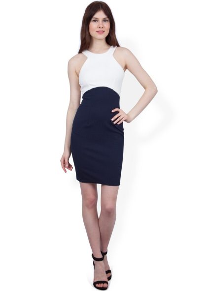 Closet London White Navy Contrast Waffle Racer Bodycon Dress