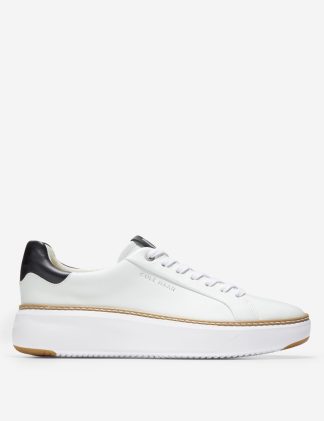 Cole Haan Women's Grandpro Topspin Leather Lace Up Trainers - 6.5 - White, White,Black,White Mix