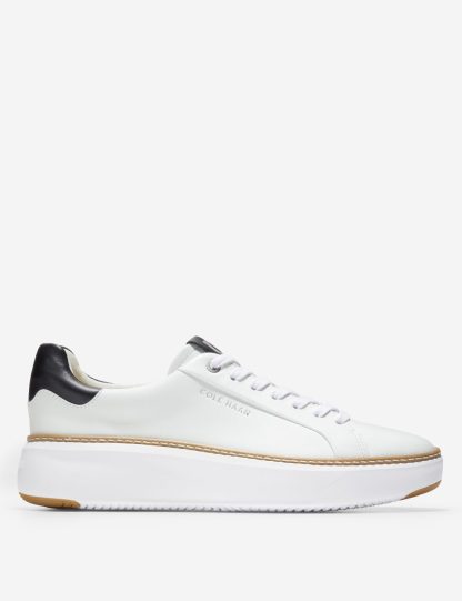 Cole Haan Women's Grandpro Topspin Leather Lace Up Trainers - 6.5 - White, White,Black,White Mix