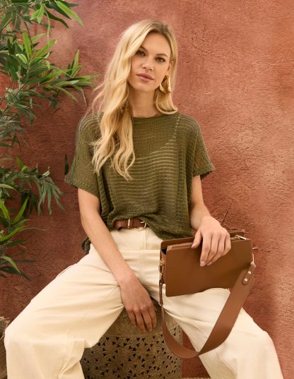 Crochet Batwing Oversized Top - S/M / KHAKI