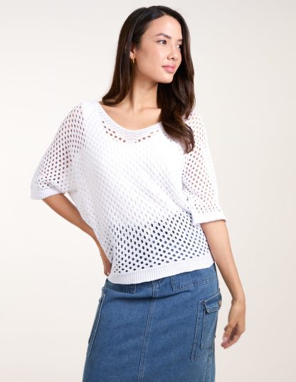 Crochet V Neck Top - ONE / IVORY