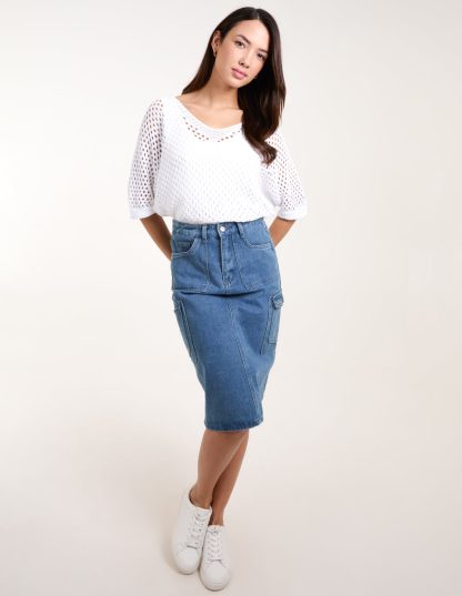 Crochet V Neck Top - ONE / WHITE