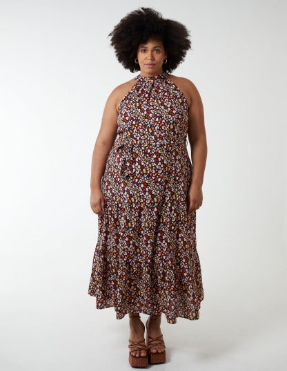Curve Halter Neck Midi Dress - 20 / BLACK