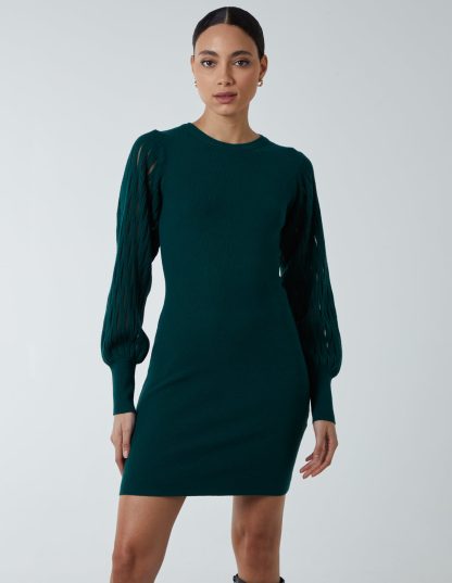 Cut Out Sleeve Bodycon Dress - S / Bottle Green