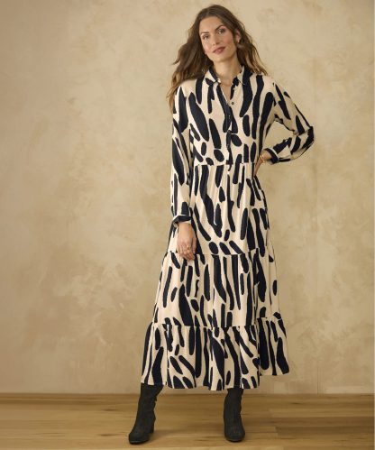 Damart Tiered Monochrome Print Dress