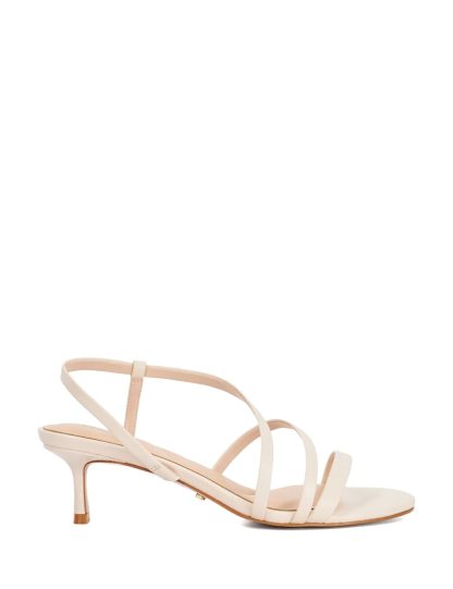 Dune London Women's Leather Ankle Strap Kitten Heel Sandals - 6 - Ecru, Ecru,Black