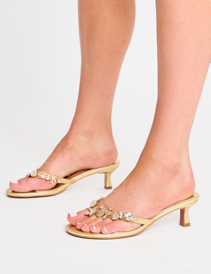 Eldwen Gold Mirror Pu Under the Sea Trim Mule High Heels