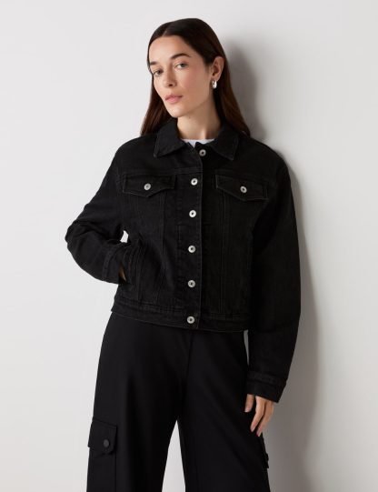 Finery London Women's Denim Jacket - 10 - Black, Blue Denim,Black