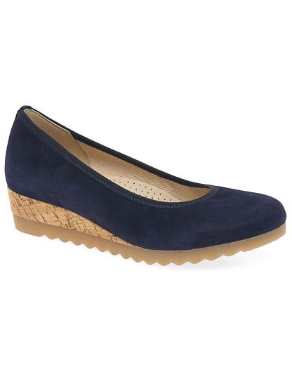 Gabor Epworth Wider Fit Wedge Shoes Bluette Suede - Gabor - Size: 2 1/2