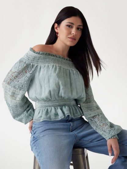 Guess Silk-Blend Off-Shoulder Top