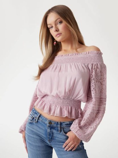 Guess Silk-Blend Off-Shoulder Top