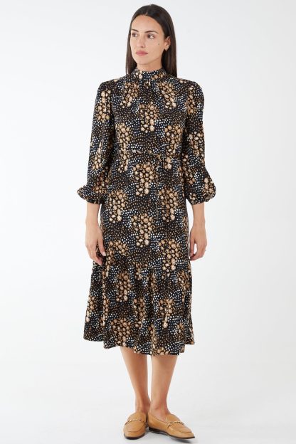High Neck Tie Back Midi Dress - 8 / BLACK