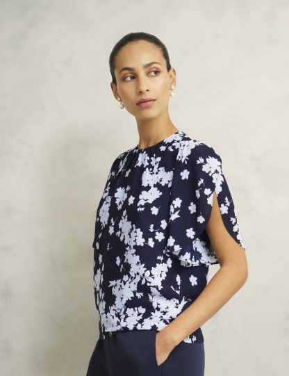 Hobbs Women's Chiffon Floral Crew Neck Top - 8 - Navy Mix, Navy Mix